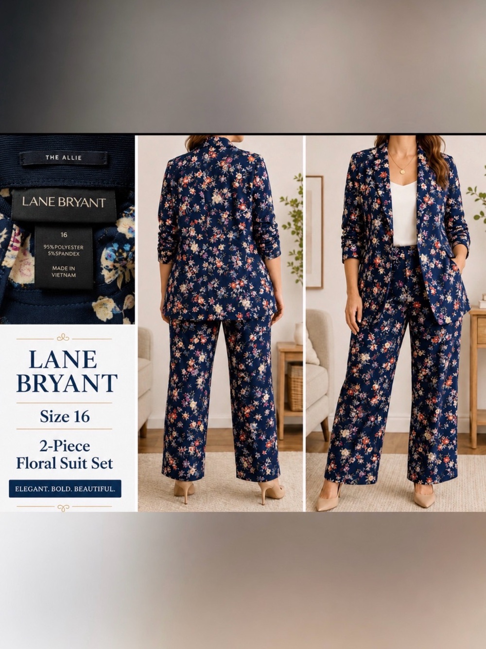 Lane Bryant Navy Floral Blazer - Multicolor Bouquet Print